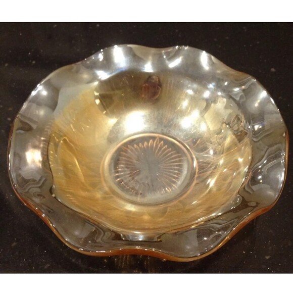 Jeannette Glass  iridescent ruffled or scalloped bowl 9.5" diameter - Picture 2 of 3